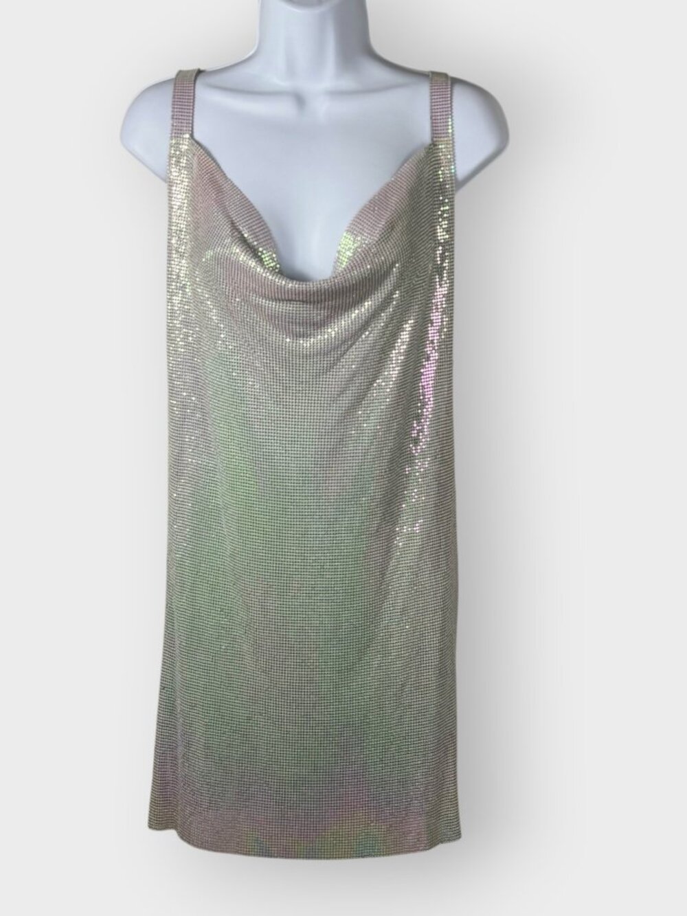 House of Harlow Chainmail Metal Mesh Cowl Neck Mini Dress XS EDM Party Club